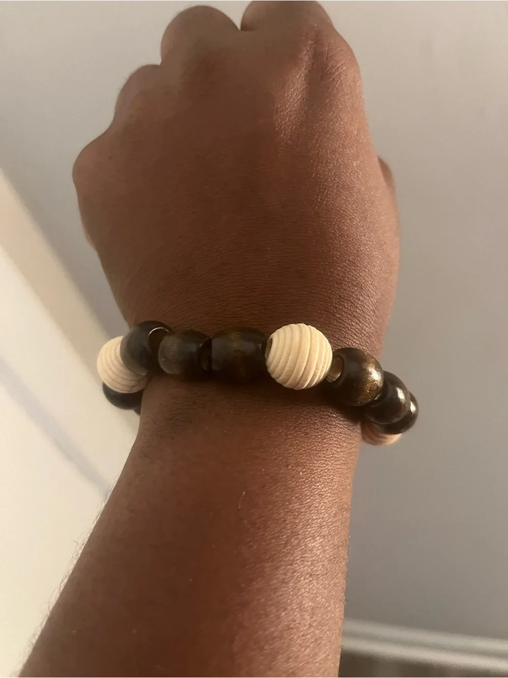Handcrafted Brown and Cream Beaded Men’s Bracelet